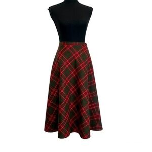 MIT taft gefüttert red green Scottish tartan plaid check A line skirt vintage 42